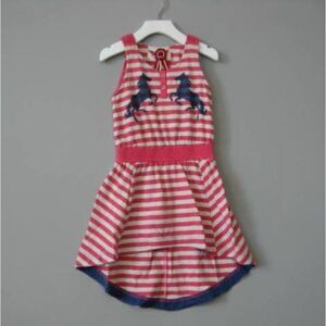 Paper wings Girls Dress 10 12 Organic Cotton pink navy stripe horses hi-lo tank